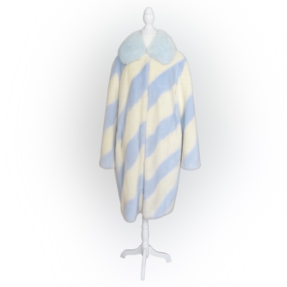 Mauve Anthropologie Powder Blue Ivory Faux Fur Long Coat | XL